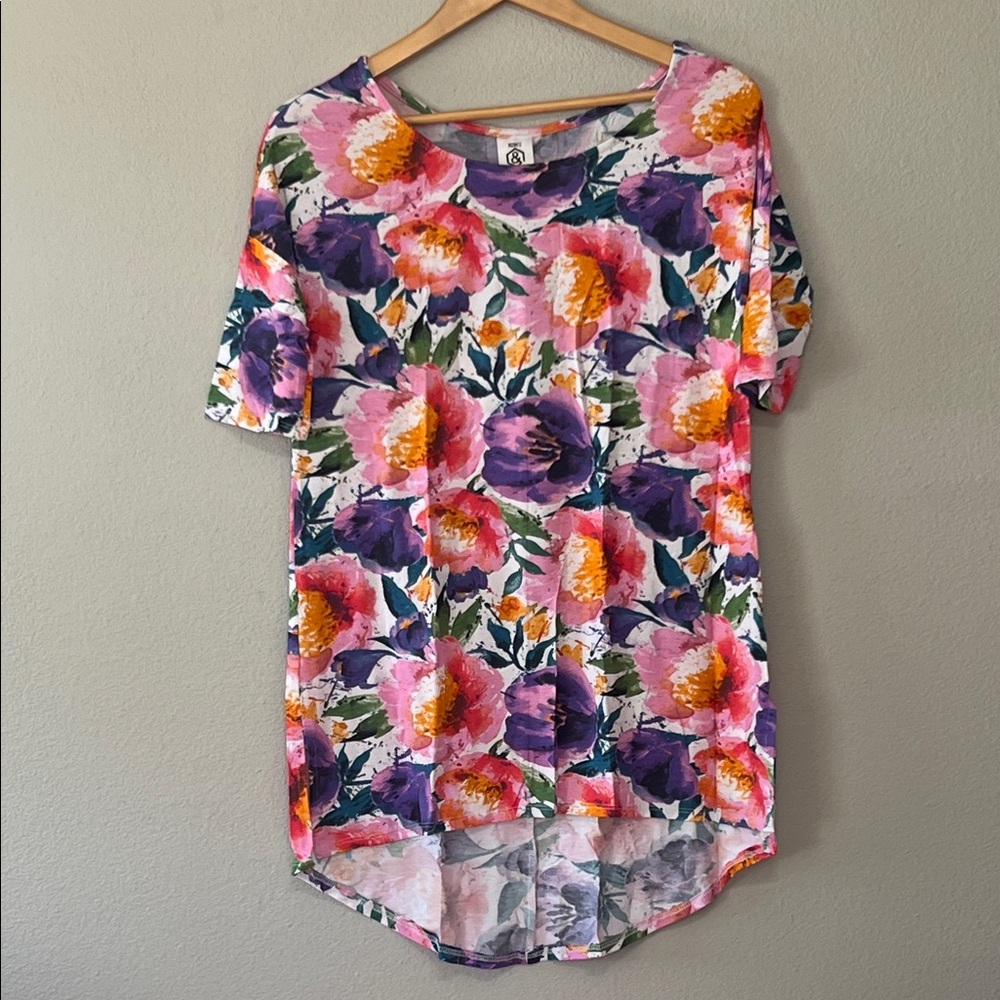 Agnes & Dora Women’s Small Overall Colorful Floral High-Low Top Short Sleeve New